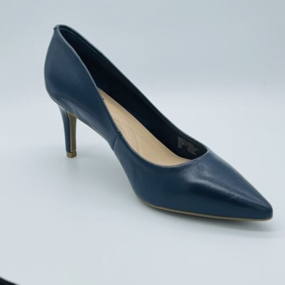 Alfani Womens Jeules Leather Pointed Toe Pumps Navy